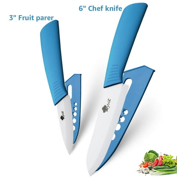 Ceramic Knife Set of Kitchen 6-inch Chef Knife   3-inch Paring Knifewith Sheath Soft-Grip Handle Vegetable Fruit Slicing Rustproof