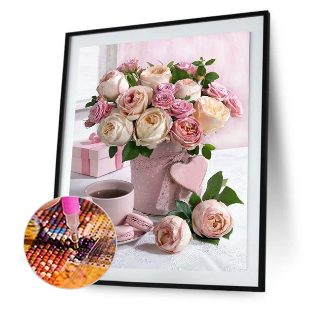 Cuadros Decorativos Wdftyju rosa ramo 5D DIY diamante pintura Kits completo redondo Taladro 30 x 40 cm