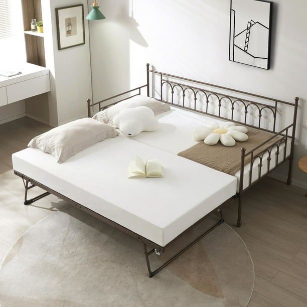 Fulljojor Twin Steel Metal Daybed With PopUp Trundle