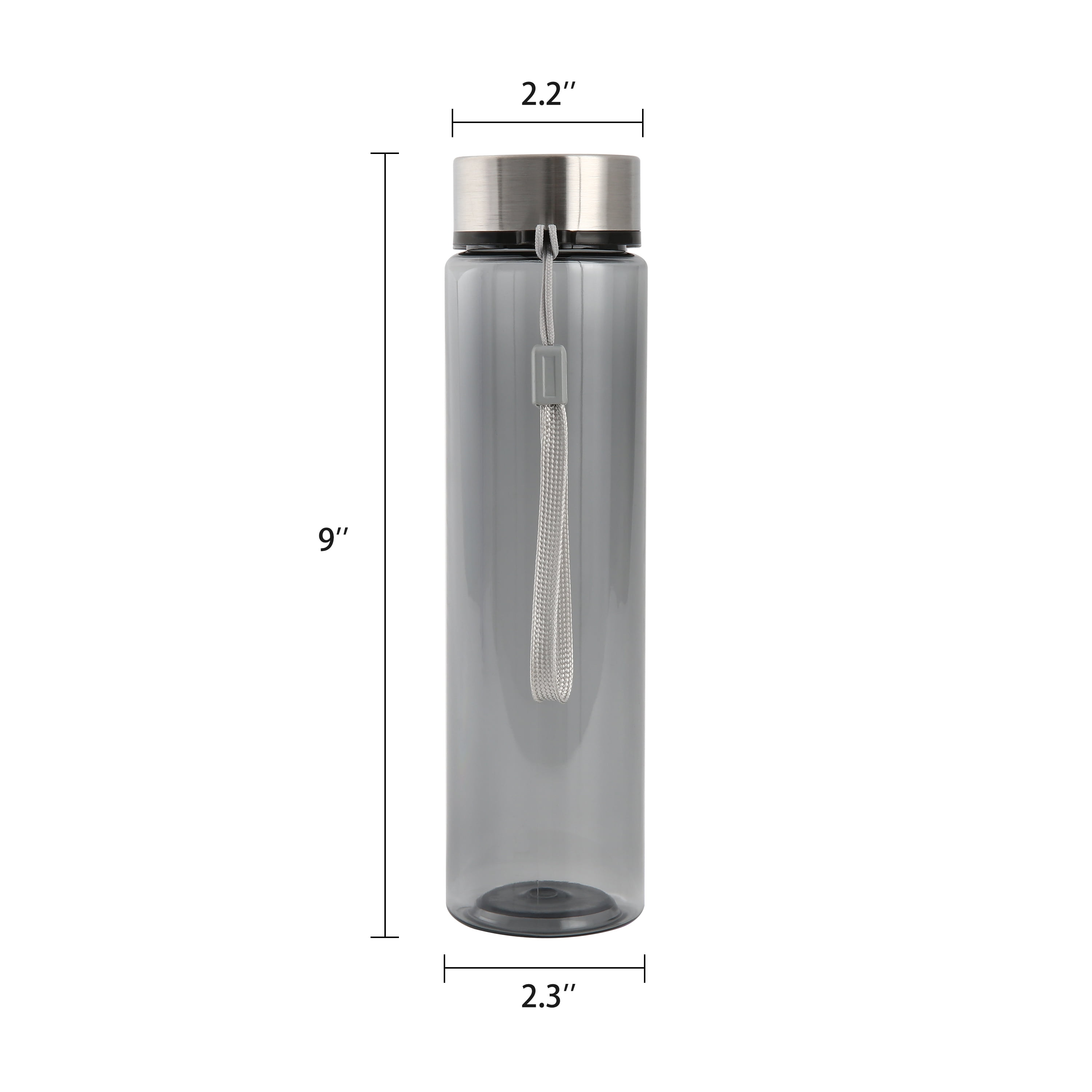 Mainstays 18oz Plastic Black Water Bottle Stainless Steel Screw Cap Lid with Strap, 1 Each Included