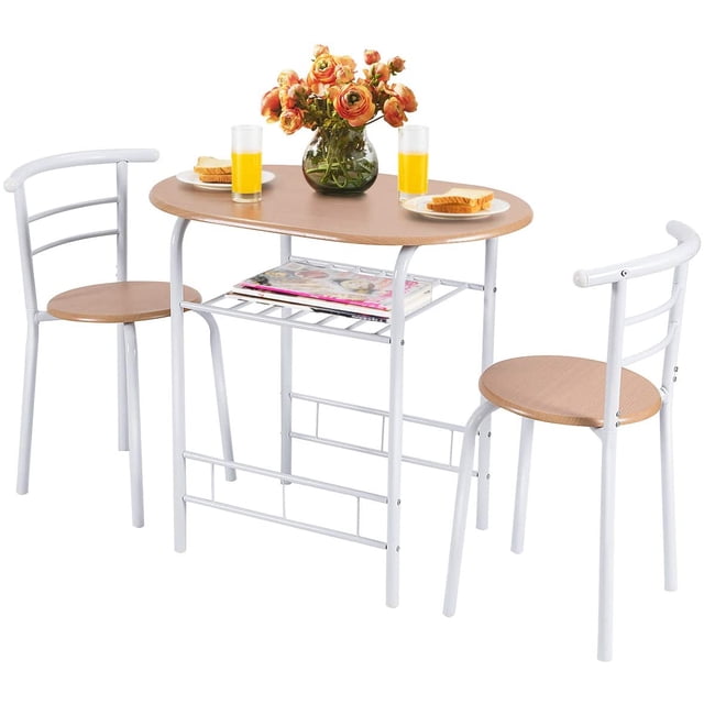 Giantex Ensemble de Salle à Manger Compact 3 Pcs, Table à Manger et 2 Chaises avec Cadre en Métal et Rangement Étagère, Ensemble Table et Chaises pour 2