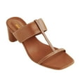 thumbnail image 2 of XYD Women T-Strap Open Square Toe Mule Sandals Slip on Low Block Heels Comfortable Casual Dress Summer Slides Size 7 Brown, 2 of 4