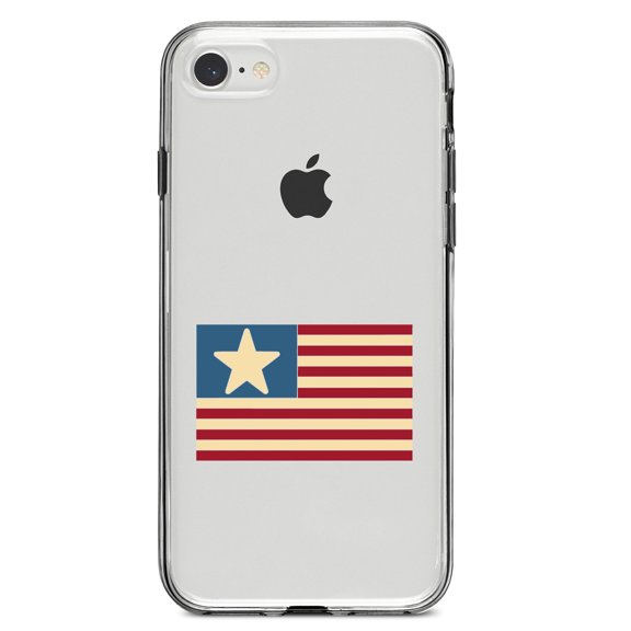 DistinctInk Clear Shockproof Hybrid Case for iPhone 7 8 SE (2020 Model) 4.7" Screen TPU Bumper Acrylic Back Tempered Glass Screen Protector - USA Single Star Flag Red White & Blue