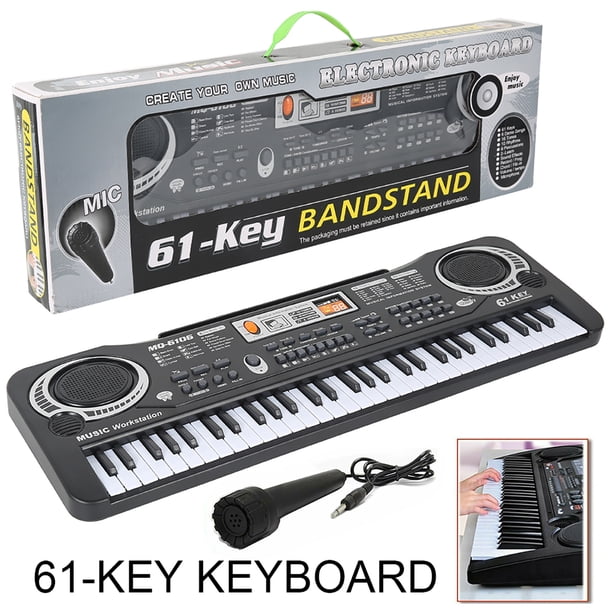 Hvxrjkn Teclado de 61 Teclas Piano, Digital Electronic Musical Keyboard, para Principiantes Set de Teclado Piano Eléctrico con cable USB, Micrófono - Negro