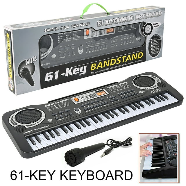 Hvxrjkn Teclado de 61 Teclas Piano, Digital Electronic Musical Keyboard, para Principiantes Set de Teclado Piano Eléctrico con cable USB, Micrófono - Negro