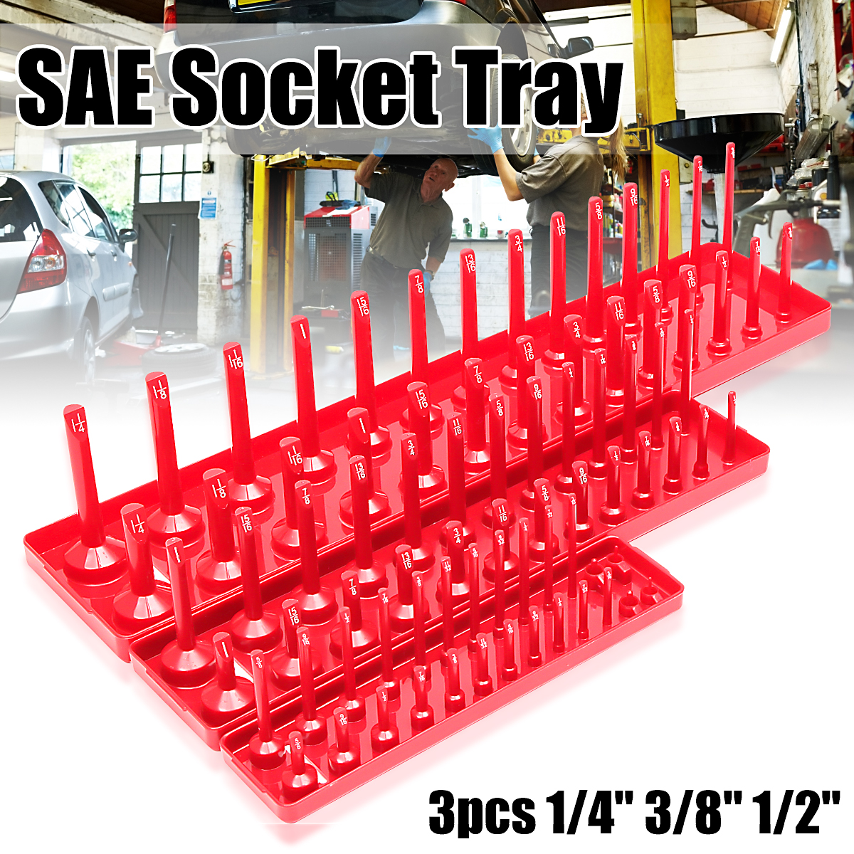 3pcs 90 Sockets Metric & SAE Socket Tray Rack Storage Tray