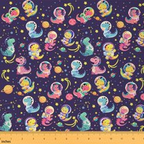 Homewish Colorful Dinsaur Fabric by the Yard 2 Yard,Cartoon Astronaut Room Decor Fabric by the Yard,Galaxy Starry Sky Fabric for Sewing For Boys Kids,Ultra Soft Home Decor
