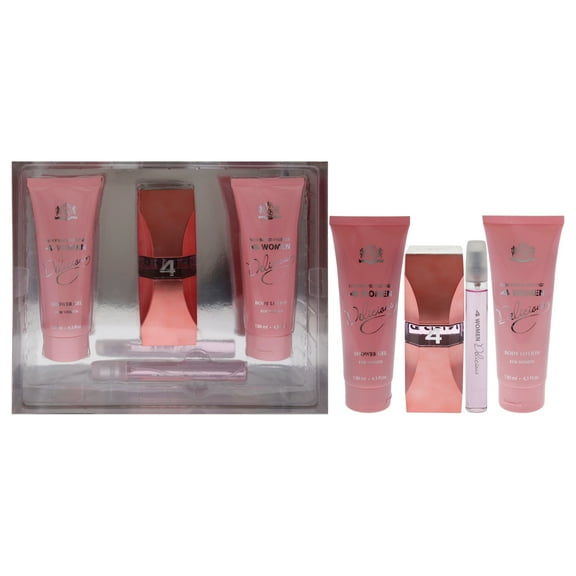 New Brand Prestige 4 Woman Delicious , 4 Pc Gift Set 3.3oz EDP Spray, 0.5oz EDP Spray, 4.3oz Shower Gel, 4.3oz Body Lotion