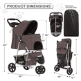 thumbnail image 3 of MoNiBloom 3 Wheel Pet Dog Folding Stroller, Foldable Lightweight Trolley with Storage Basket, Cup Holder and 360° Rotating Front Wheel for Small Medium Dogs, Coffee, 3 of 16