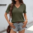thumbnail image 6 of hlysgo Women's V Neck Tops Short Sleeve Waffle Knit Lace Shirts Summer Casual Loose Basic Tunic Tee Army Green,M, 6 of 6