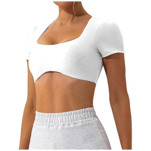 OSOLU Women Short Sleeve Crop Tops Yoga T-Shirt Tshirts Tee Bare Feel Solid Color For Running & Fitness Cozy Dailywear