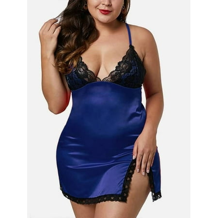 GORHGORH Women s Sleepwear Plus Size Lace Sexy Lingerie Nightdress Set (Send Milk Stickers + Thong)