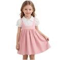 thumbnail image 2 of Amidoa Girl Dresses Puff sleeves A-Line Dress Casual Summer Sundress for Kids Pink Size 3T, 2 of 8