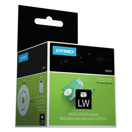 DYMO LabelWriter CD/DVD Labels, 2 1/4" dia, White, 160 Labels/Roll