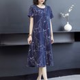 thumbnail image 5 of Leadingstar Femmes Robe Manches Courtes Col Rond Imprimé Taille en Vrac Robe Midi d'Été, 5 of 5