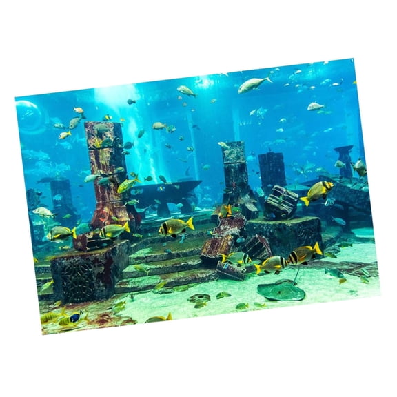 NFTIGB Coral Aquarium Background Underwater Poster Fish Tank Wall Decorations Sticker, Thick PVC City Ruins View Easy Application, 24.02 x 11.81 inches / 61 x 30 cm