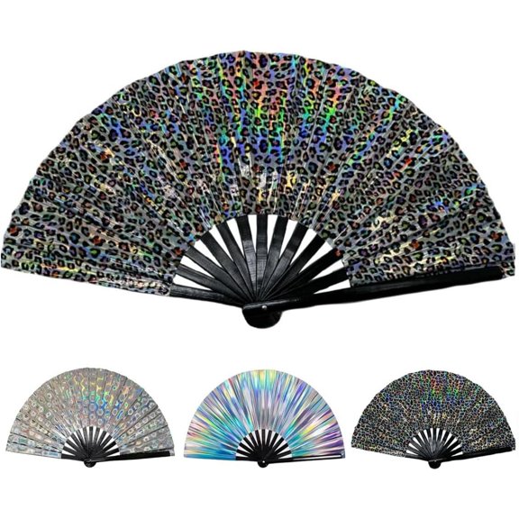 Boots On The Ground Fan, Large Holographic Folding Trail Ride Fan Foldable Country Line Dance Fan, Foldable Craft Holding Laser Colors Hand Fan for Line Dancing