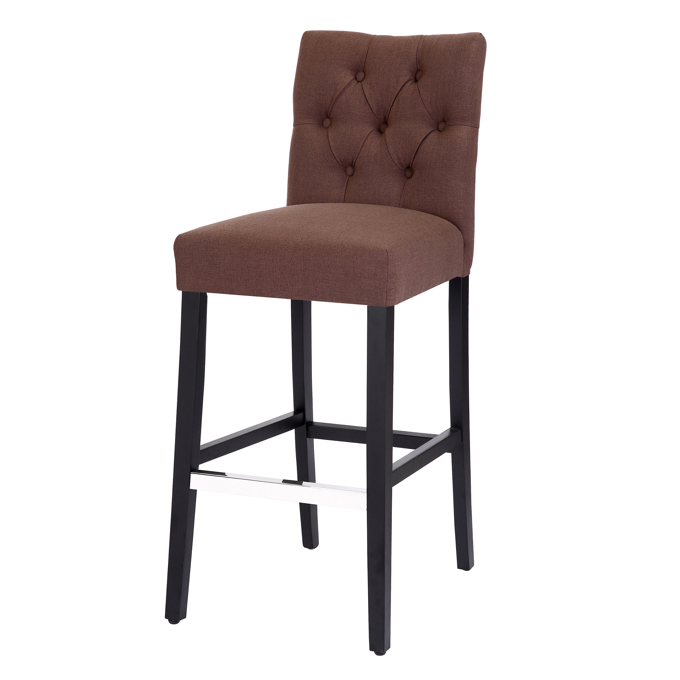 WestinTrends Hayes Black Bar Chairs, Modern Linen Upholstered Button Tufted Kitchen Island Bar Height Stools Solid Wood Legs, Brown