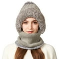 thumbnail image 4 of Women's 3-in-1 Ribbed Knit Hat with Integrated Scarf, Winter Face Mask Beanie, Thermal Ear Flap Trapper Cap, Cold Weather Balaclava Style, Unisex Outdoor Winter Gear - Grey, 4 of 6