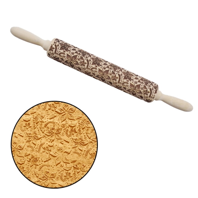 Flower Pattern Wooden Laser Engraved Embossed Print Rolling Pin DIY Tool for Homemade or Christmas Cookies Christmas Wooden Rolling Pins