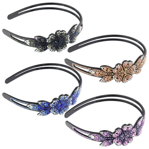 TEHAUX 4-Pack Wide Rhinestone Headbands Sparkling Hair Accessories for Women Girls Assorted Colors Stylish Hairbands