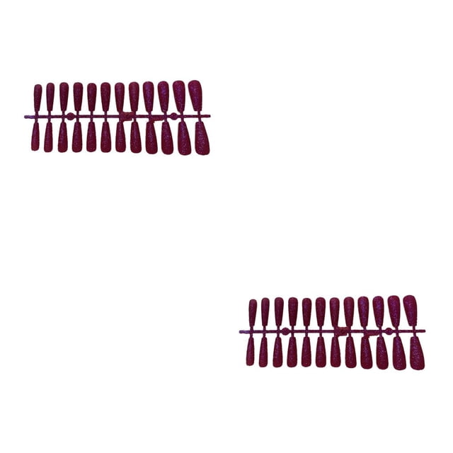 Vogacara 24 piezas de uñas postizas en polvo brillante en forma de T estilo ataúd extra largo puntas de uñas artificiales para el salón del rojo púrpura 2piezas
