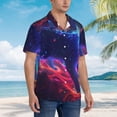 thumbnail image 2 of Lsque Cosmic Cat Psychedelic Journey pattern Hawaiian Shirt for Men, Unisex Summer Beach Casual Short Sleeve Button Down Shirts-Small, 2 of 9