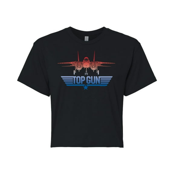 Top Gun - Top Gun Fighter Jet Logo - Juniors Cropped Cotton Blend T-Shirt