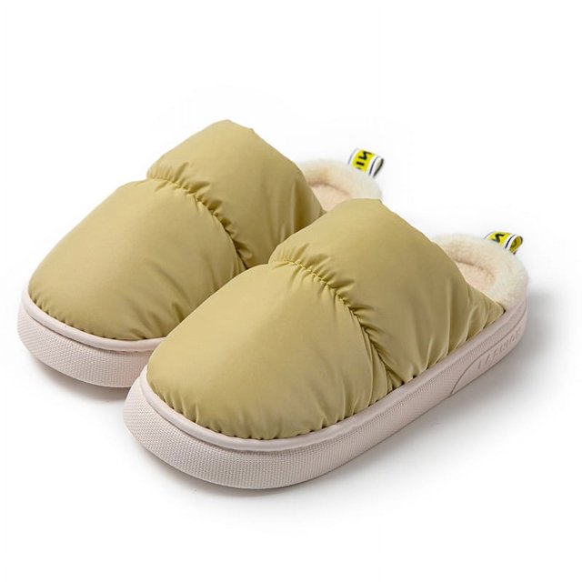 Zapatillas de algodón de suela gruesa para mujer, zapatillas de invierno de algodón de azúcar para el hogar con sensación de caída, zapatillas de plumón impermeables para interiores, para invierno