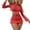 Red, variant on Umfun Chic Three-Piece Mesh Sheer Cover-Up Bikini Set with Gold Ring Cutout - Long Sleeve Beachwear for Vacation & Poolside Fashion