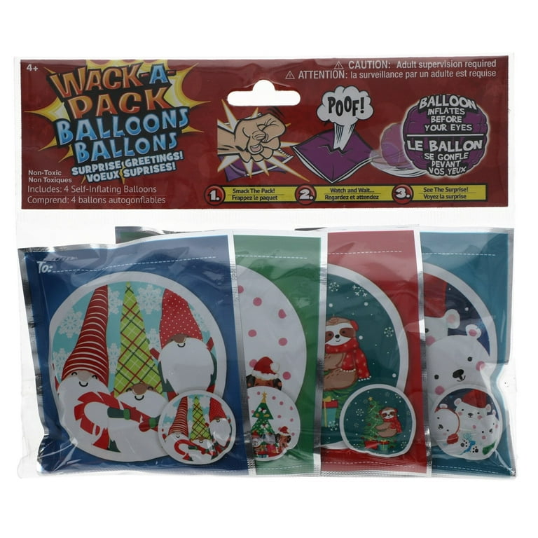 CGT Christmas Wack-A-Pack Self Inflating Foil Balloons Ornaments Party  Favor Stocking Stuffers Kids Toys Goody Bag Gifts Assorted Designs 4-ct.  (Pack