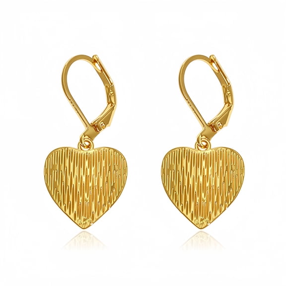 14K Gold Plated Dangle Earrings for Women,Lightweight Heart Geometric Flat Brushed Drop Earrings, Hypoallergenic Leverback Earrings Jewelry