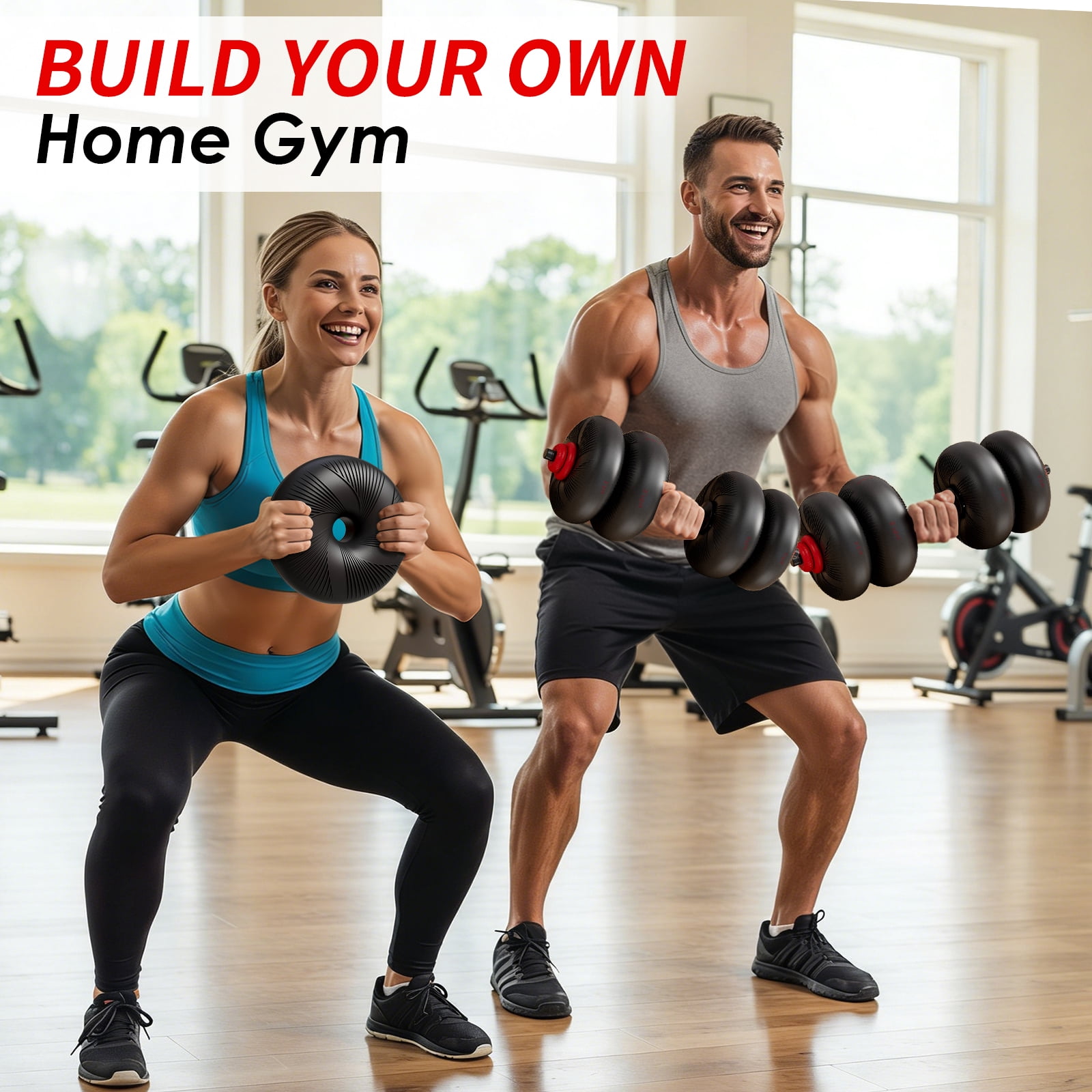 LIFERUN Adjustable Dumbbell Set, Soft PVC, 45lbs/67lbs Free Weight Set. 4-in-1: Barbell, Dumbbells, Kettlebell, Weight Plates, Red