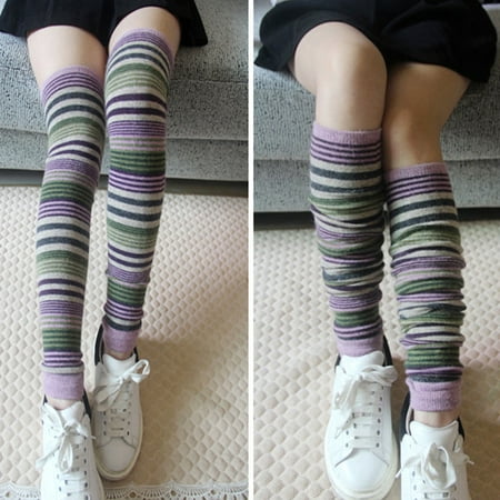 

Dengjunhu 1 Pair Winter Women Fashion Stripe Knitting Leg Warmers Boot High Knee Socks