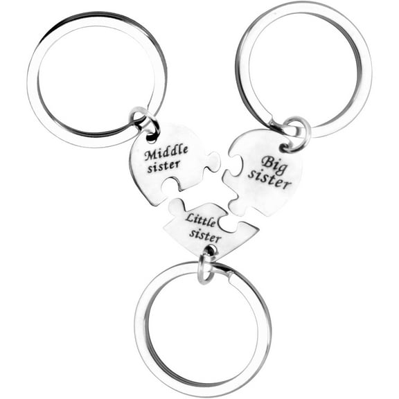 3pcs Sister Keychains for 3 Sisters Gifts Big Sis Middle Sis Little Sister Matching Split Heart Keychain Charms Jewelry Set Sisters Christmas Birthday Gift, Silver