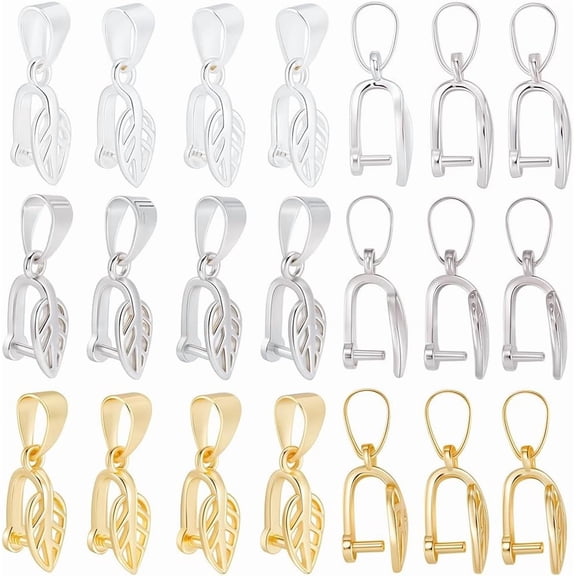 1 Box 30Pcs Jewelry Pinch Bails Snap Bail Hook Pinch Clip Hollow Leaf Curved Clasp Brass Bead Pendant Connector Clips for Jewelry Making Clasps Supplies DIY Necklace Earrings Bracelet Crafts for DIY