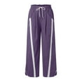 thumbnail image 4 of Dpytoraw Women's Baggy Wide Leg Pants Casual Drawstring Elastic High Waisted Contrast Color Workout Sweatpants Moisture Wicking Casual Pants Women Purple XL, 4 of 5