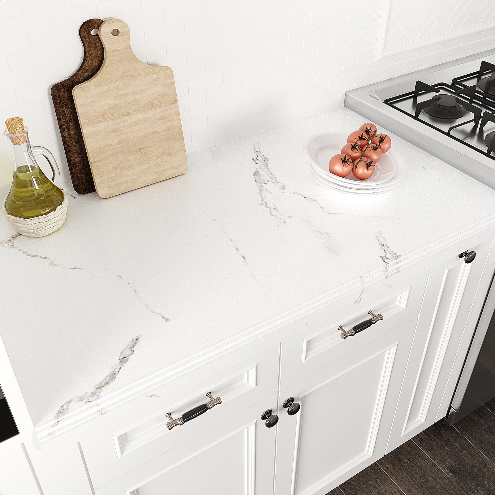 VEELIKE Matte White Marble Contact Paper for Countertops Peel and Stick Self Adhesive Kitchen Counter Top Contact Paper Marble Vinyl Wallpaper for Bathroom Walls Cabinets Table Desk 15.7''x354''