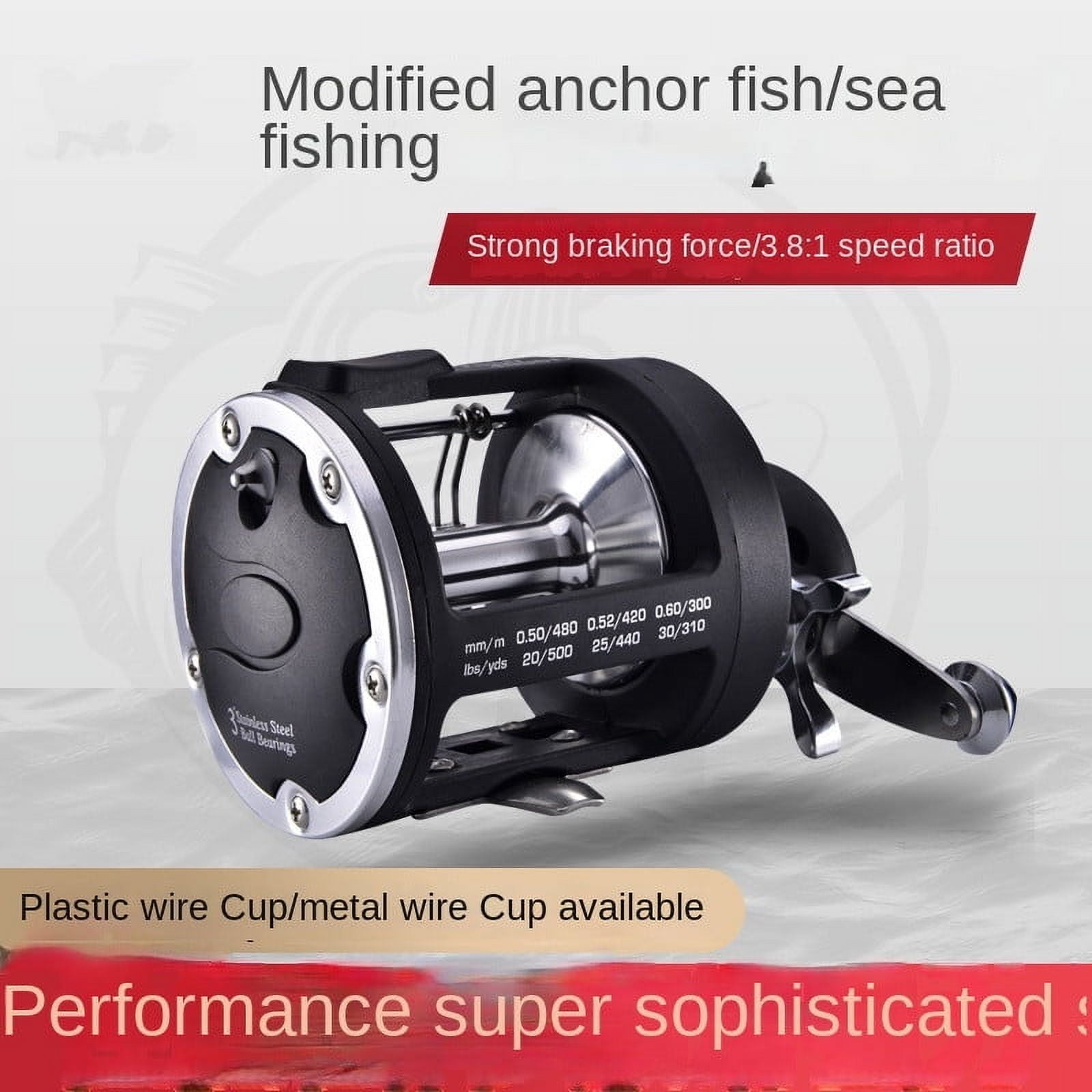 All Metal Head Fishing Reel Sea Fishing Reel Visible Anchor Fish Boat Fishing Reel Drum Reel with Drain Line Reel