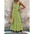 thumbnail image 3 of Women'S Summer Beach Cotton Tank Dress Linen Boho Sleeveless Tiered Ruffle Maxi Long Sundress Yellow-Green L, 3 of 5