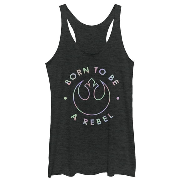 Women's Star Wars Rainbow Born to Be a Rebel Racerback Tank Top Black Heather Medium