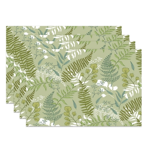 SUNOLIFE Green Leaves Placemats Spring Plants Table Mats Set of 4,Mats for Dining Table Decorations 12x18 inch