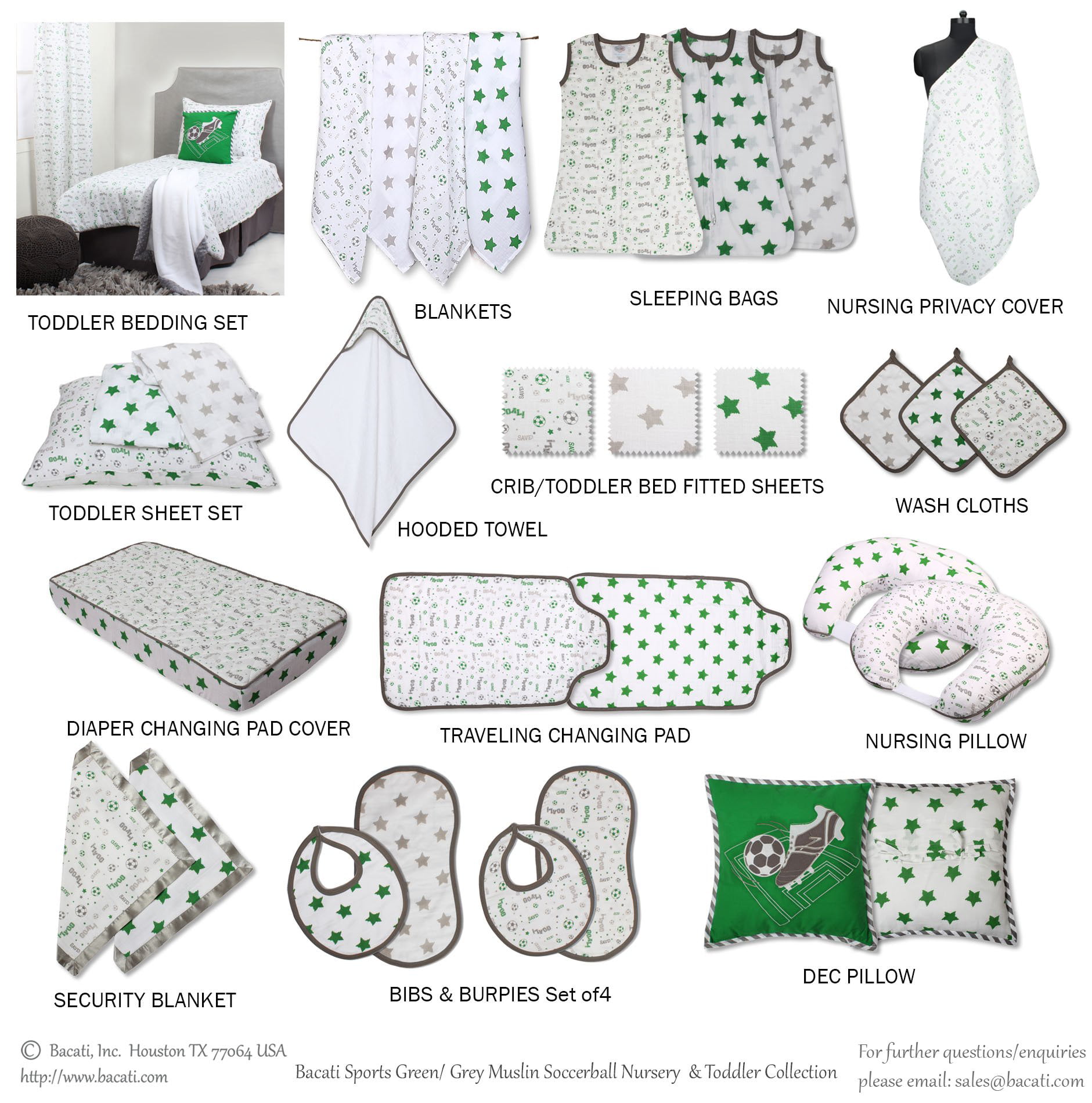 Bacati Soccer Muslin Dec Pillow Green/Grey