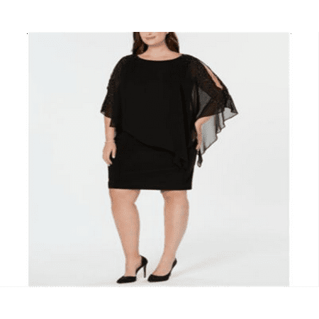 Xscape Women's Plus Beaded Chiffon Popover Dress Black Size 18W