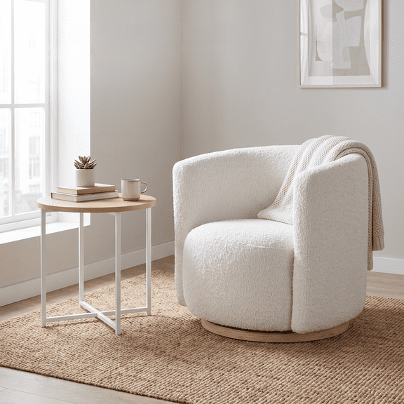 COLAMY Soft Modern Swivel Accent Chair, Sculptural Compact Barrel Lounge Chair with 360 Degree Hidden Swivel Base, Fully Assembled Armchair for Living Room Bedroom, Cream