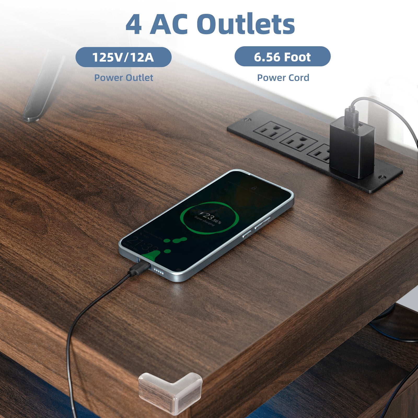 Hommpa LED TV Stand for TVs up to 55" with Power Outlets Wood Entertainment Center with Storage and Shelves Media Console Table TV Cabinet Walnut Finish