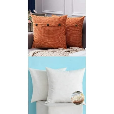 

MIULEE 16x16 inch Orange Decorative Linen Throw Pillow Covers and 16x16 inch Down and Feather Pillow Inserts Bundle- Perfect Decoration for Living Room Bedroom Couch Sofa