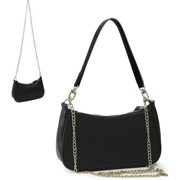 Small Women's Handbag, Black Small Women's Handbag, Detachable Chain and Shoulder Strap, PU Leather, Everyday Use