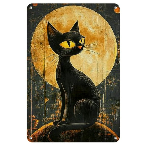 1pc Vintage Halloween Black Cat Metal Tin Sign, 8x12 Inch - Rustic Wall Art with Moon and Stars, Indoor/Outdoor Decor for Home, Bedroom, Office, Cafe, Garage, Halloween Decorations