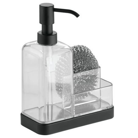 InterDesign Forma Kitchen Countertop Soap Pump Dispenser, Sponge, Scrubby Organizer, Clear/Matte (Best Kitchen Soap Dispenser)